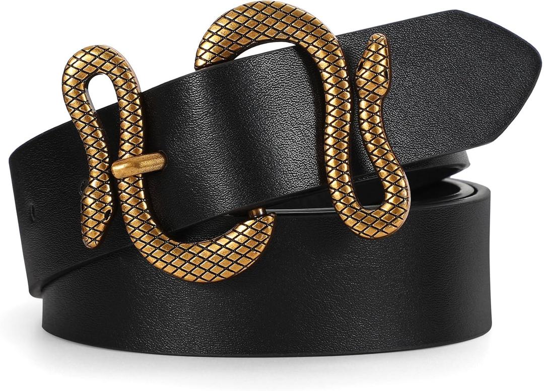Women Leather Belt with Snake Buckle Fashion Women Belt for Jeans Pants Dresses (Fit Size 31"-35")