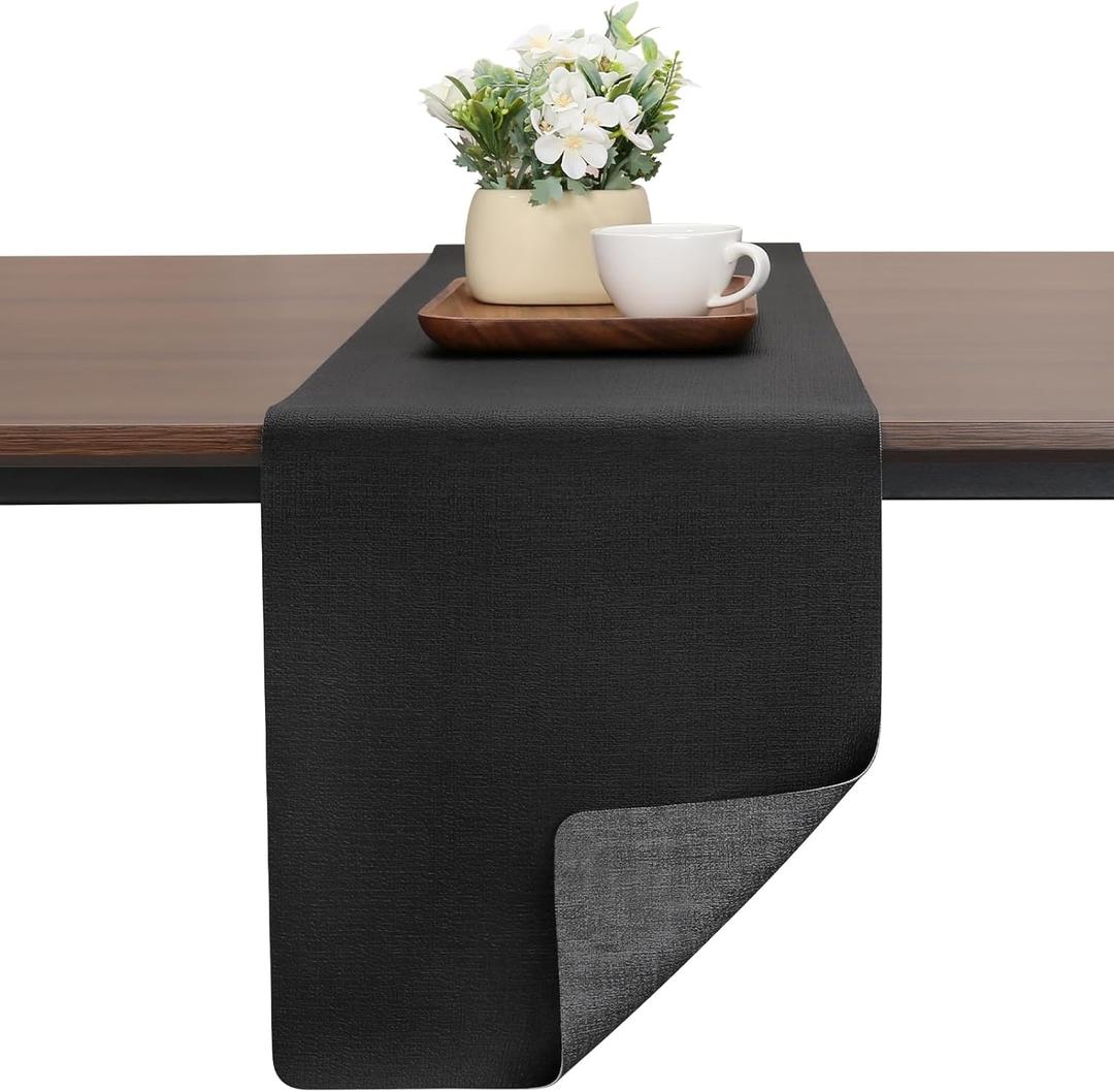 Table Runners 72 Inches Long, Dual-Sided Faux Leather Farmhouse Table Runner Waterproof Heatproof Non-Slip for Living Room Party Home Decor Holiday Decorations(Gray Black, 12 x 72 Inch)