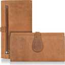 Real Leather Women Wallet Leather with RFID Blocking -Trifold Card Holder Designer Ladies Clutch with ID Window Wallets (Cognac)