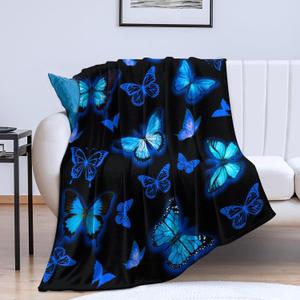 Butterfly Blanket Blue Butterflies Throw Blanket Ultra Soft Flannel Beautiful Butterfly Blanket Gifts for Adults Kids 50"x40"