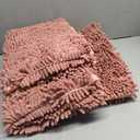 Striped Dusty Pink Bathroom Rug Set 3 Pieces Ultra Soft, Non Slip Chenille Bath Carpet, Absorbent Plush Shaggy Bath Mats for Bathroom, Toilet, Bedroom, Kitchen