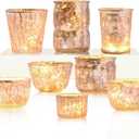 DN DECONATION 8PCS Gold Mercury Glass Candle Holder, Assorted Mercury Glass Votive Candle Holders, Vintage Tea Light Candle Holder for Wedding, Parties, Centerpieces, Decorations (Set of 8)