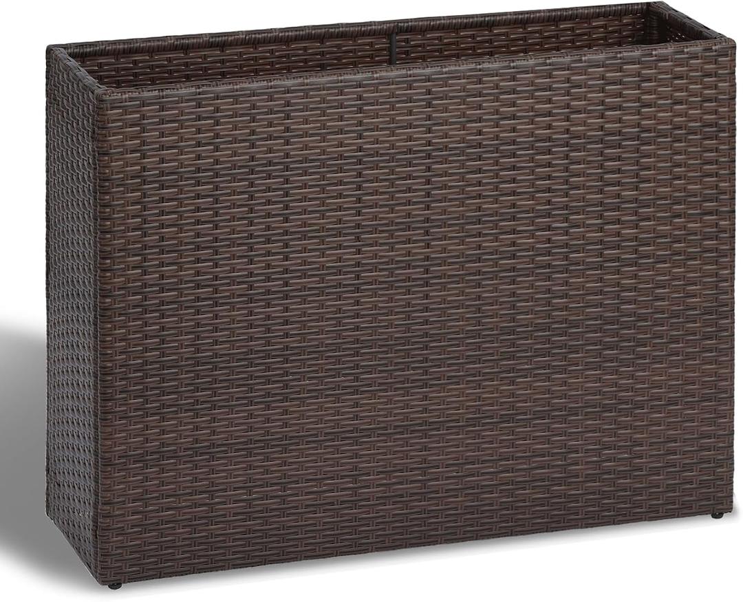 SUNNYPARK Brown Rectangular Planter Box All-Weather PE Rattan Large Modern Planters with Removable Liner Indoor Outdoor Decorative Flower Pot for Patio, Balcony, Garden