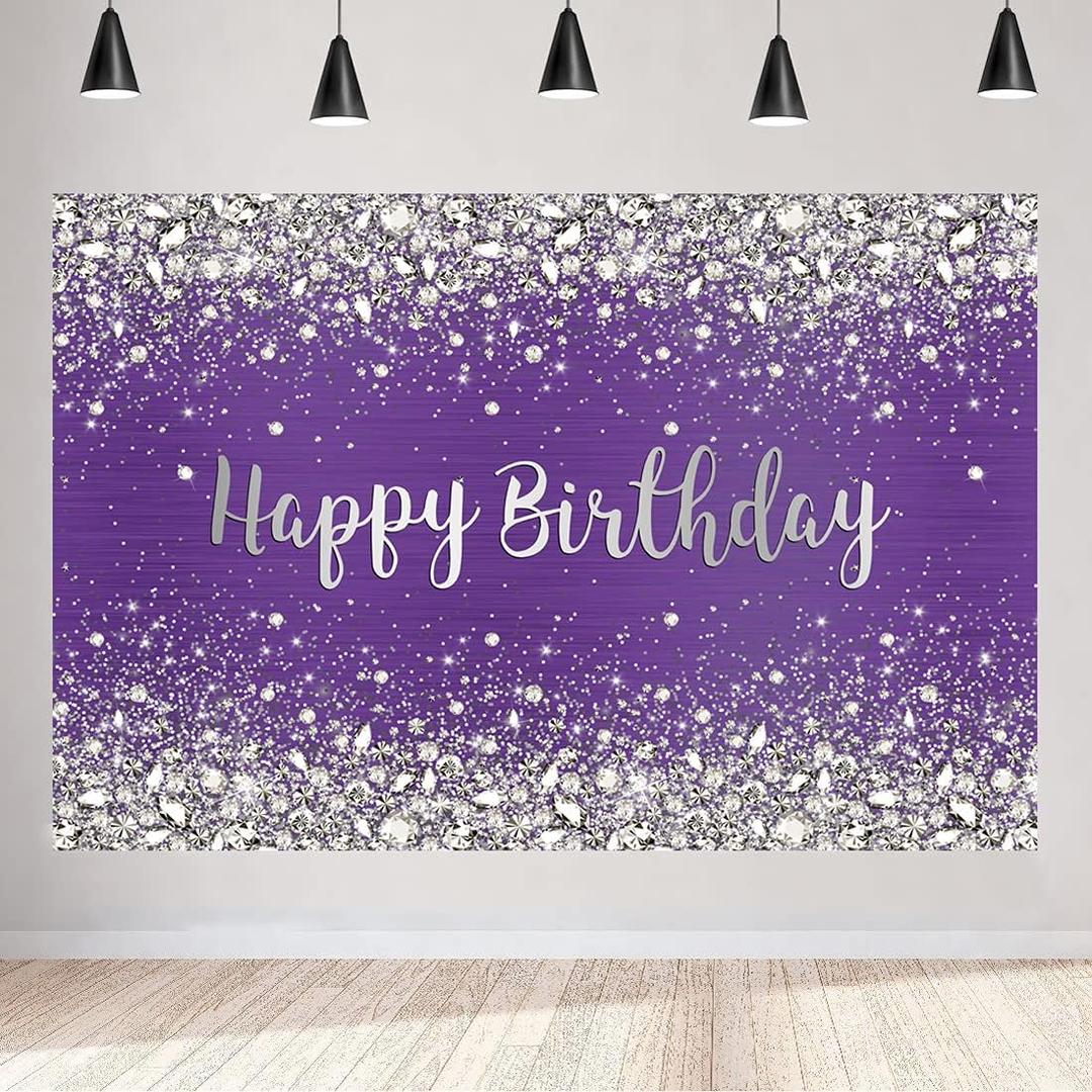 Aperturee 5x3ft Glitter Purple Diamonds Happy Birthday Backdrop Shinning Silver Bokeh Dots Women Girls Photography Background Sweet 16 Party Decorations Cake Table Banner Supplies Photo Booth Studio Aperturee 5x3ft Glitter Purple Diamonds Happy Birthday Backdrop Shinning Silver Bokeh Dots Women Girls Photography Background Sweet 16 Party Decorations Cake Table Banner Supplies Photo Booth Studio