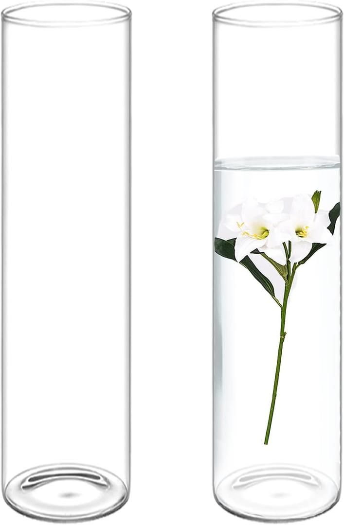 2 Pack Glass Cylinder Vase, 16" Tall Clear Glass Cylinder Vases, Floating Candle Holder Vase for Rustic Home Decor Formal Dinners Party Event Hurricane