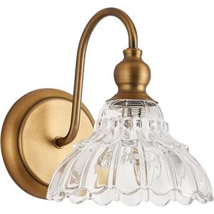 Vintage Brass Wall Sconce Bronze Bathroom Wall Light Made of Electroplated Copper Body and Pressed Patterned Glass Retro Vanity Lights for Bedroom, Doorway, Hallway