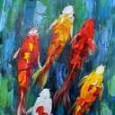Yotree Wall Art, 24x48 Inch Paintings Oil Hand Painting Colors Fishes Painting 3D Hand-Painted On Canvas Abstract Artwork Art Wood Inside Framed Hanging Wall Decoration Abstract Painting