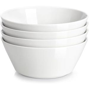 MALACASA 35 OZ Soup Bowls, White Porcelain Bowls Set of 4, Deep Bowl for Kitchen, Large Ceramic Bowls for Soup, Cereal, Salad, Ramen and Fruit, Dishwasher & Microwave Safe, Series Regular, Chipped