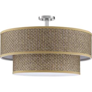 Leading Lighting 5 Light Semi Flush Mount Light,Close to Ceiling Fixture,Dark Linen Fabric Shade Brushed Nickel Finish 24 inch Semi Flush Drum Light for Bedroom,Living Room,Dining Room Hallway