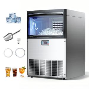 VEVOR Commercial Ice Maker Machine, 200 lbs/24h with 50 lbs Storage Capacity, Built-in/Freestanding/Under Counter, Stainless Steel Ice Maker with LED Display & Self-Cleaning, for Home Bar Restaurant