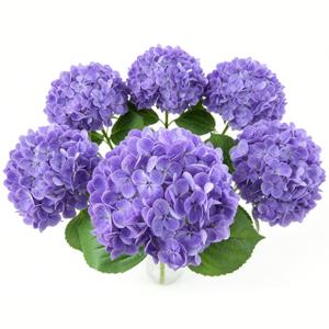 6 Pcs Faux Hydrangeas Real Touch Hydrangea Artificial Flowers Latex Large Fake Flower Long Stems for Wedding Home Party Table Centerpieces Decor (Purple)