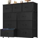 OLIXIS 9 Drawer Storage Dresser with Wood Top - Wide Fabric Chest Organizer for Bedroom, Closet, Living Room,Tower Cabinet, TV Stand, Hallway Entryway Furniture,Carbon Black
