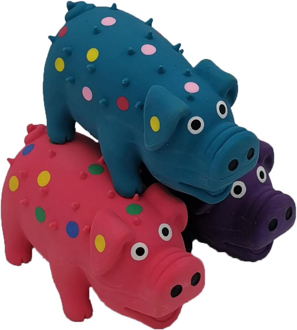 3 Pack 4 Inch Mini Latex Dog Squeaky Toys Goblet Pig Dog Toy for Mimi Small Dogs (Red & Blue & Purple)