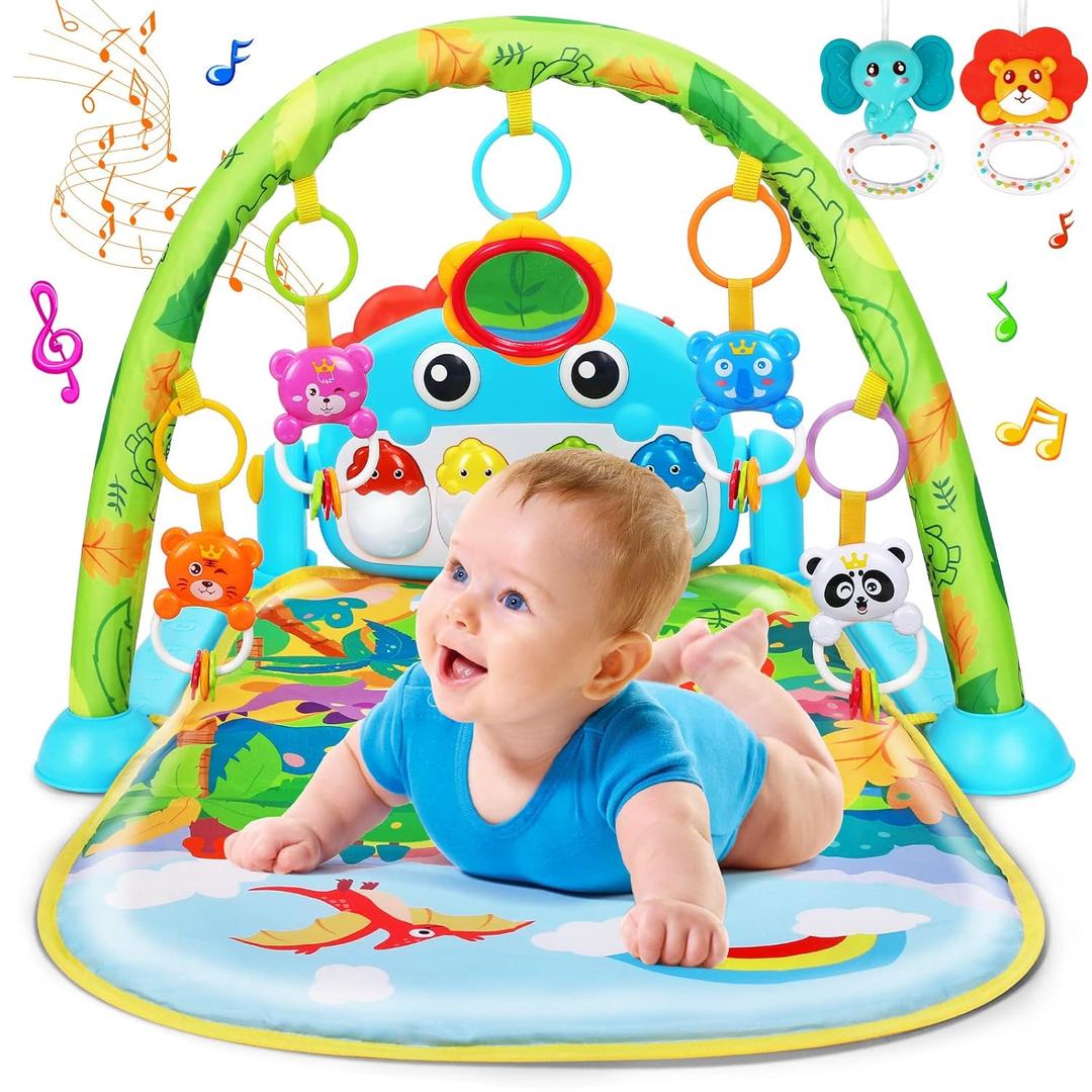 UMIKU Baby Gym Play Mats Baby Tummy Time Mat Musical Activity Center for Newborn Infant Piano Babies Play Mat Music & Light Newborn Infant Gifts for Babies 0-3 6 9 12 Months Dinosaur Style (Green)