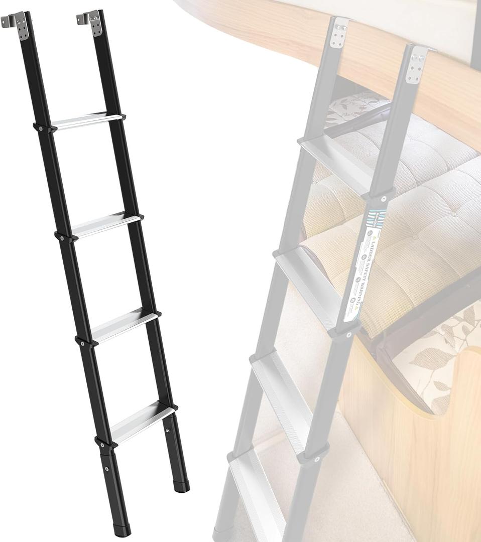 Marudina 660lbs Heavy-Duty Step Ladder:,8-Level Adjustable Bunk Bed Ladder (59"-65"),Anti-Slip Steel-Aluminum Frame, Fits Campers, Dorms and Kids' Rooms, Compatible with Beds of 57"-63" Height