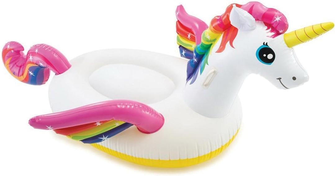 INTEX Enchanted Unicorn Inflatable Pool Float: Animal Pool Toy for Kids 2 Heavy-Duty Handles 88lb Weight Capacity 89" x 68" for Ages 3+