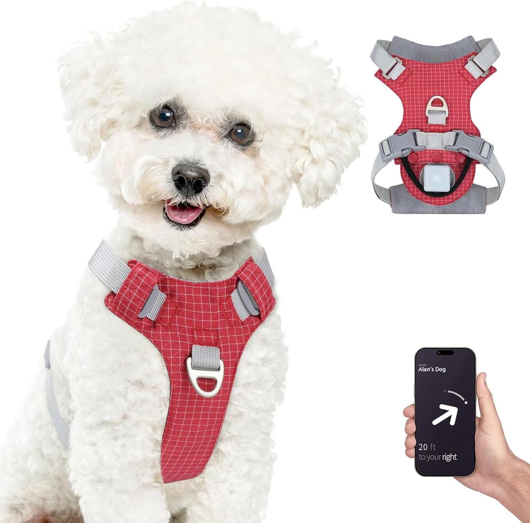 TagME No Pull Dog Harness with 2 Leash Clips,Lightweight & Visible for All-Day Walking,No Choke Pet Vest Includes AirTag Holder for Small Dogs,Melon Red