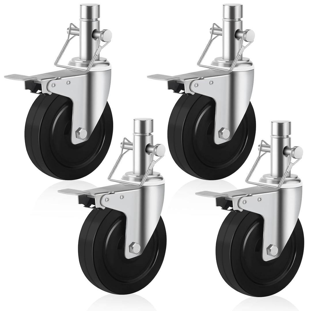 5 inches Scaffolding Wheels Baker Scaffold Wheels 1 Inch Solid Round Stem Caster Set of 4 Swivel Caster Wheels for Scaffolding 440LBS Capacity Per Wheel Metaltech Scaffolding Accessories