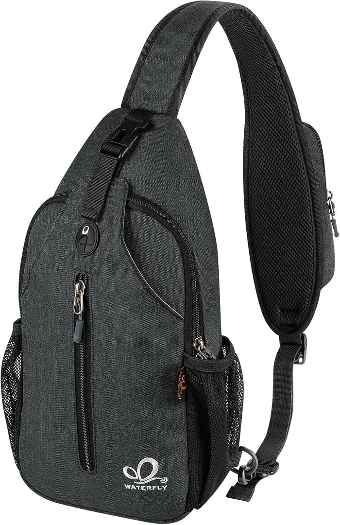 WATERFLY Crossbody Sling Backpack Sling Bag Travel Hiking Chest Bag Daypack (Small, Z-hemp Black)