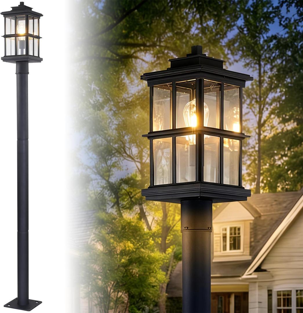 79″ Outdoor Lamp Post Light with Warm Bulb, Aluminum IP54 Waterproof Post Lights Outdoor, Hardwired Black Pole Lights for Yard Garden Patio Lawn Pathway Driveway Front/Back Door, medium