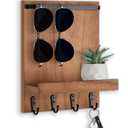 Lucundm Key Holder Wall Mount, Key Holder for Wall with 4 Hooks, Farmhouse Key Hanger Holds Dog Leash, Sunglasses – Decorative Mail Organizer Home Decor (Wood)