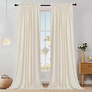 SMILETIME Ivory White 96in Long Velvet Curtains with Rod Pocket Thermal Insulated Soft Privacy Light-Filtering Velvet Drapes for Bedroom and Living Room, Set of 2 Panels, 52 x 96 Inches Long