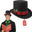 Nicky Bigs Novelties Black Christmas Top Hat, Snowman Hat for Men With Plaid Band & Berries, Pilgrim Hats, Victorian TopHat For Adults, Ugly Christmas Sweater Costume Black TopHat, One Size Fits All