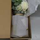 HOHOTIME Artificial Flowers with Vase, White Silk Roses Fake Flower Arrangement with Eucalyptus, Faux Plant Vase for Home Office Dining Table Centerpiece Coffee Table Decor Farmhouse Decoration