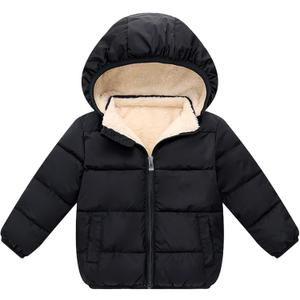 Baby Boys Thicken Winter Coat Toddler Girls Fleece Warm Hooded Jacket Clothes (Black)