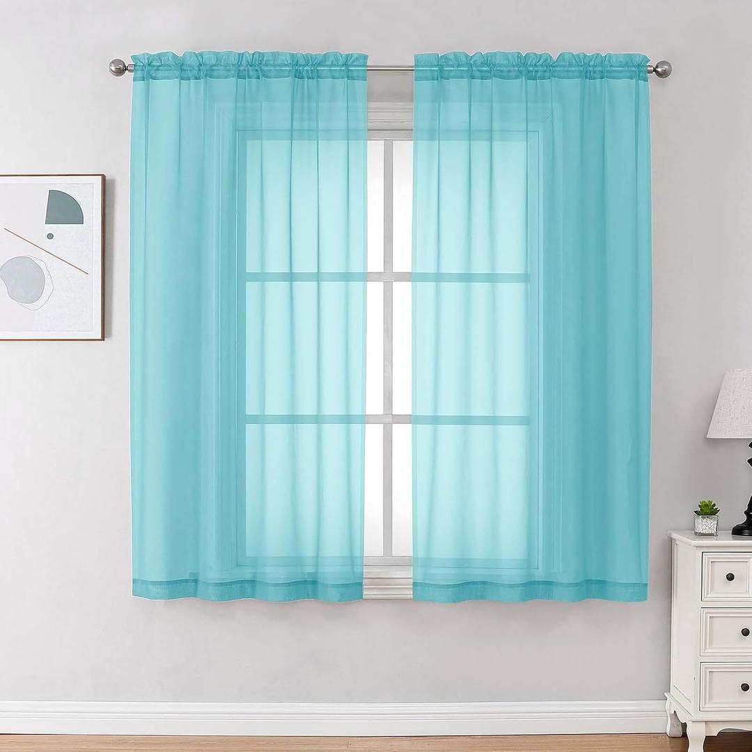 OVZME Sheer Curtains 63 inch Length 2 Panels Set for Bedroom Living Room, Soft Airy Elegant Light Filtering Sheer Curtains, Dual Rod Pocket Window Drapes, Each 42W x 63L Inches, Aqua