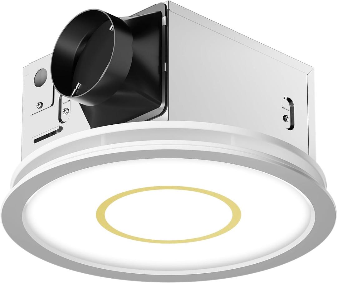 Fitop Bathroom Exhaust Fan with Light, 130 CFM 47W Ceiling Mount Shower Ventilation Exhaust Fan, 1.5 Sones Bathroom Vent Fan with Light, 1100LM LED Light 3000K/4000K/5000K (Gold)