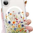 OOK Magnetic Case for iPhone 16 Case Cute Flower Design with 2 PCS Screen Protector [Compatible with MagSafe] for Girls Women Floral Clear Slim Shockproof Phone Cover-Colorful Flowers