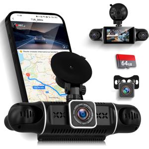 NHOPEEW 4 Channel Dash Cam 360 Coverage: Front 2K + Triple 1080P Car Camera Built-in WiFi Car Camera with App, Front Rear Left Right Inside with G-Sensor/Night Vision/Loop Recording + 64GB Card