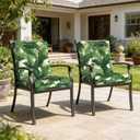 2 x LVTXIII Outdoor Tufted Low Back Cushions, Solid Fluffy Seat and Back Chair Cushion with Ties, Patio Replacement Rocking Chair Cushion for Outdoor Furniture Use, 21 W x 21D, 2 Pack, Swaying Palms Green