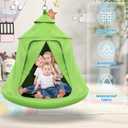 Swing Set with Tent Swing, X-Shaped Swing Frame with Sensory Swing, Tent Swing with Swing Stand, Hammock Chair with Stand, 330 lbs Capacity, w/Rainbow Lights String, Indoor/Outdoor Use(Green)