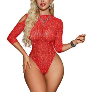 Women Sexy Fishnet Bodysuit,Sparkly Rhinestone Festival Top Dancer Rave Outfits,Sheer Mesh Backless Rompers Body Suit, One Size 