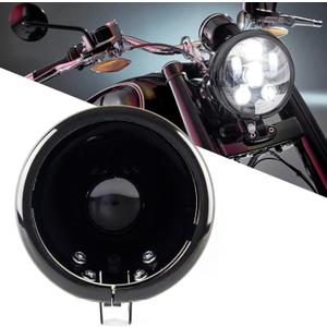 SKTYANTS 5.75 inch headlight housing backet with H4 Wiring Harness 5 3/4" 5.75 Inch headlight BucketHousing Trim Ring for FXWG FXDWG FXST Motorcycle (Black)