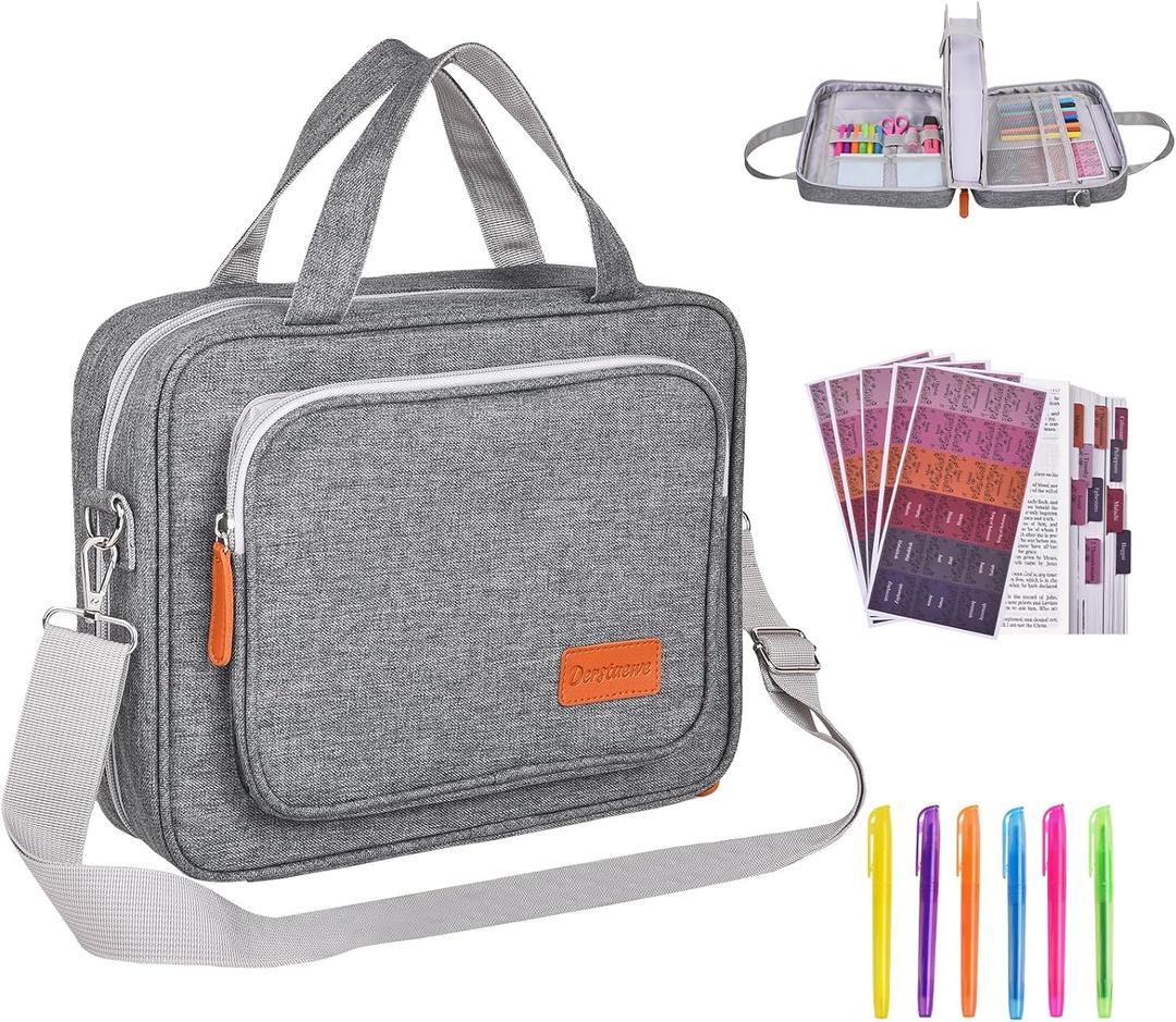 Grey Bible Cover Case with Gift Box - Crossbody Bag for Large Print Bibles, Complete Study Kit & Accessories
