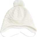 Toddler Winter Hat with Mittens Set - Baby Kids Warm Fleece Knit Beanie Hat & Thick Gloves Skiing Cap for Girls(White, L/4-7 Years)