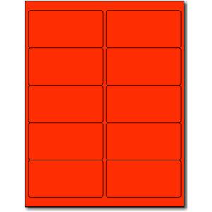 Mailing Labels - 4" x 2" Red - 10 Per Sheet - Bright Neon Color Address Stickers for High Visibility - Inkjet/Laser - 25 Sheets / 250 Labels