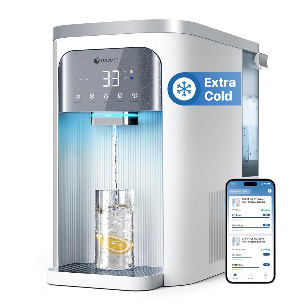 NOVETE Smart Reverse Osmosis Water Filter Countertop, UV 8-Stage RO Water Filtration System with APP Control, Cold Water Down to 32, NSF/ANSI 42/58 Certified, 4:1 Pure to Drain, No Plumbing, CRF0A-Qi