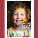 upsimples 5x7 Picture Frame, Display Pictures 4x6 with Mat or 5 x 7 Without, Wall Hanging Photo Frames, Red, 1 Pack