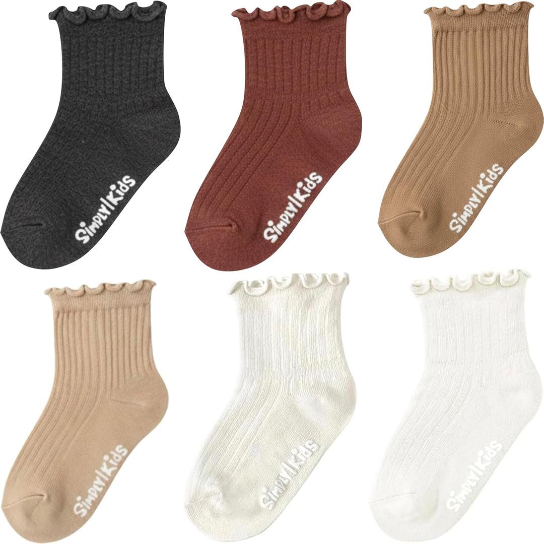 6 Pairs Toddler Ruffle Socks, 0-9 Years, Baby Little Girl Kids Grip Socks