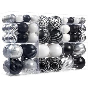 100Pcs Black Silver White Christmas Ball Ornaments Set for Tree, Assorted Shatterproof Christmas Decorations, Hanging Decor for Xmas Tree Holiday/Party/Home (Black & White & Silver)