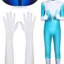 2 Pcs Halloween Costume Accessory Includes White Satin Gloves and Mirror Monoblock Glasses Costume Futuristic Sunglasses Satin Gloves Elbow Length for Men Women Halloween Party Cosplay