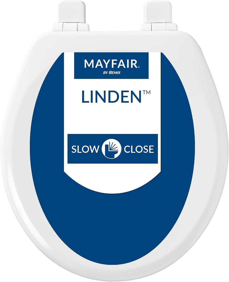 Mayfair Linden Slow Close Toilet Seat, Non Slip Heavy Duty Wood, Easy Install, Round, White