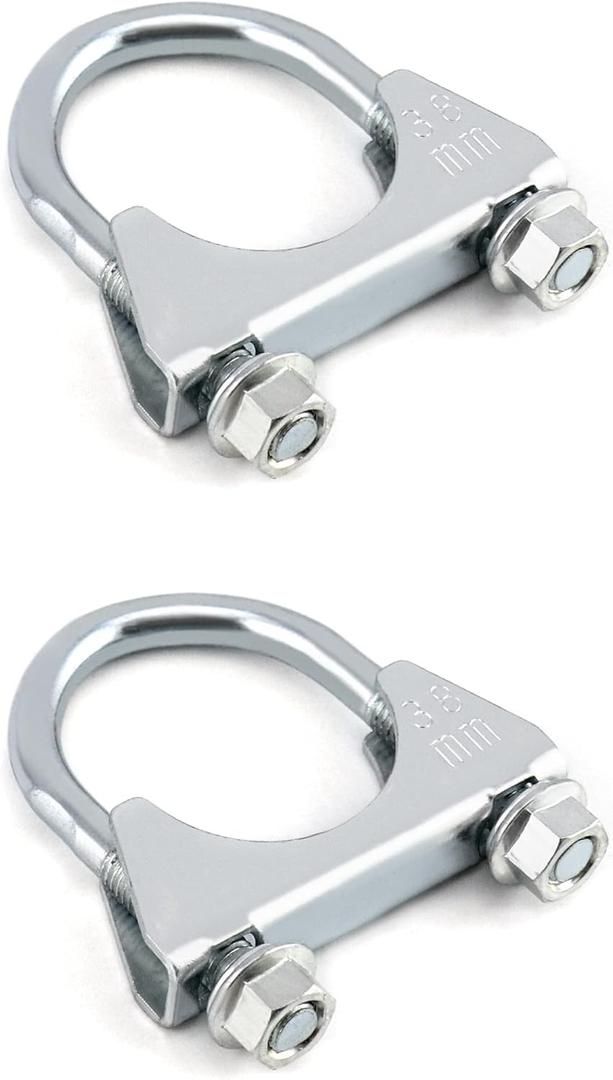 QWORK U-Bolt Muffler Tip Exhaust Hook, 1-1/2" OD 2Pcs Stainless Steel Universal Silencer Exhaust Clip