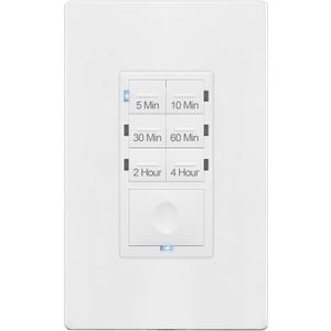 ENERLITES Countdown Timer Switch for Bathroom Exhaust Fan, Wall Light Switch Timer, 5 min 4 hours, Night Light LED Indicator, Neutral Wire Required, UL Listed, HET06-4H-W, White