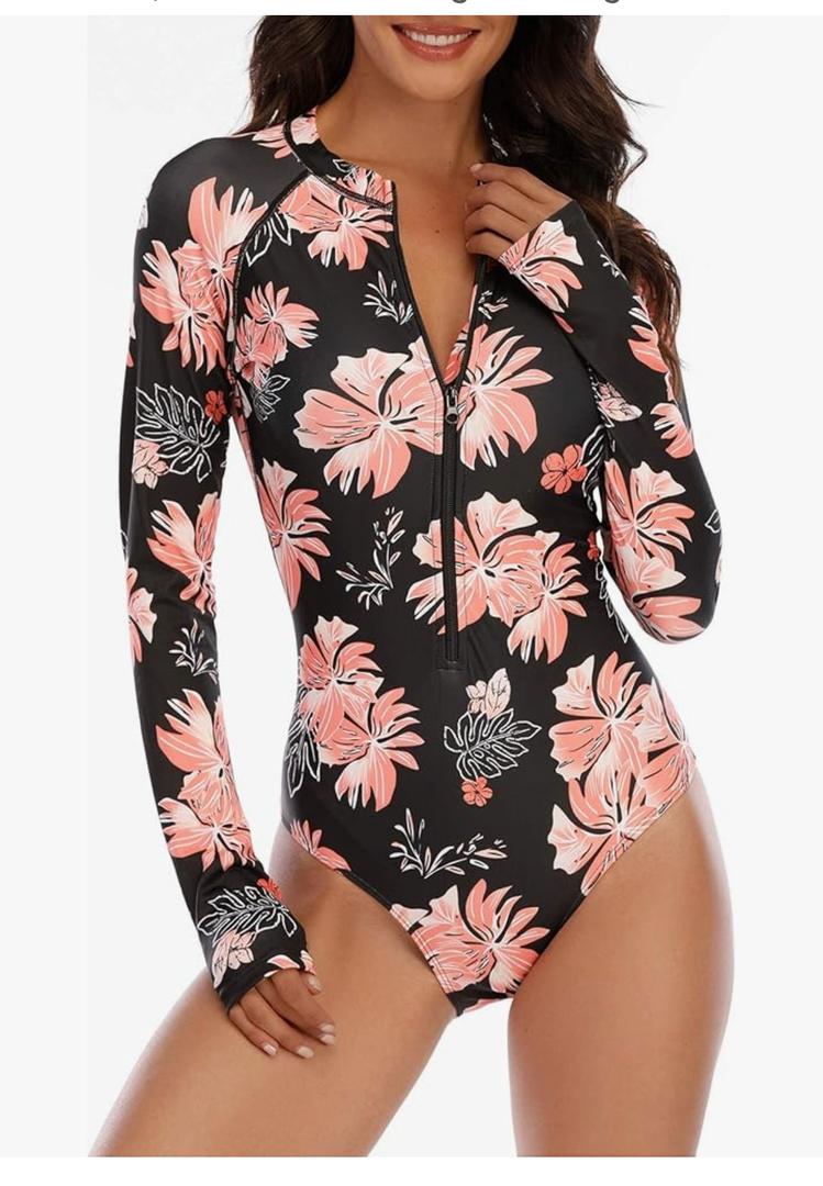 Zando UPF 50+ Surfing Long Sleeve Swimsuits for Women - One Piece Rash Guard Swimsuit Women, Beach Full Coverage Bathing Suit Medium