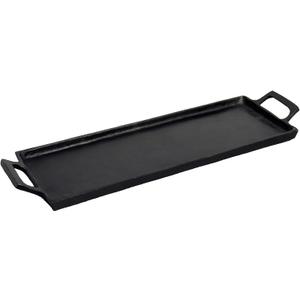 India Handicraft Modern Classic Decorative Serveware 17 x 5.5 Inch Aluminum Textured Rectangular Tray with Handles, Black